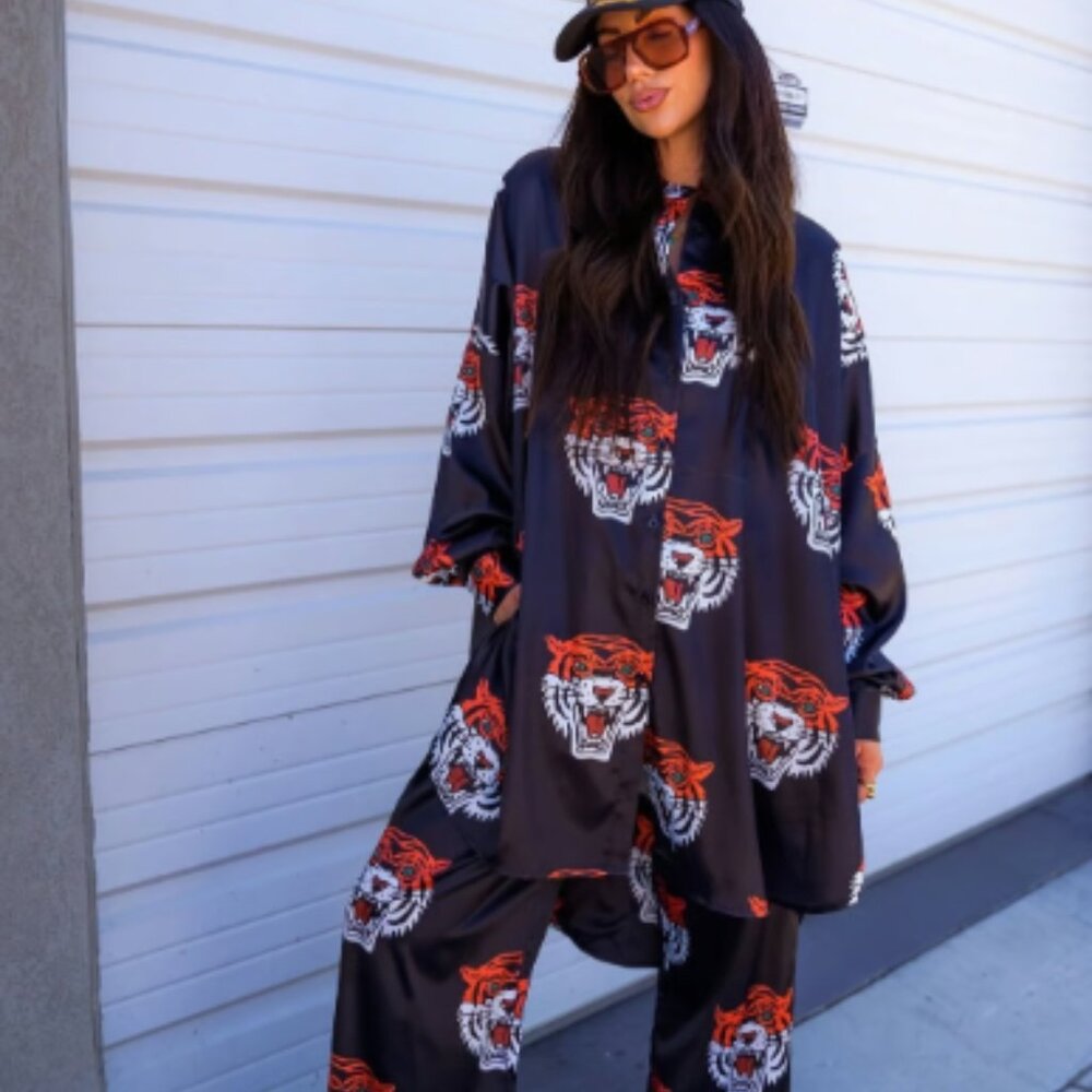 DRESSED IN LALA Satin Tigress Playsuit (Small)